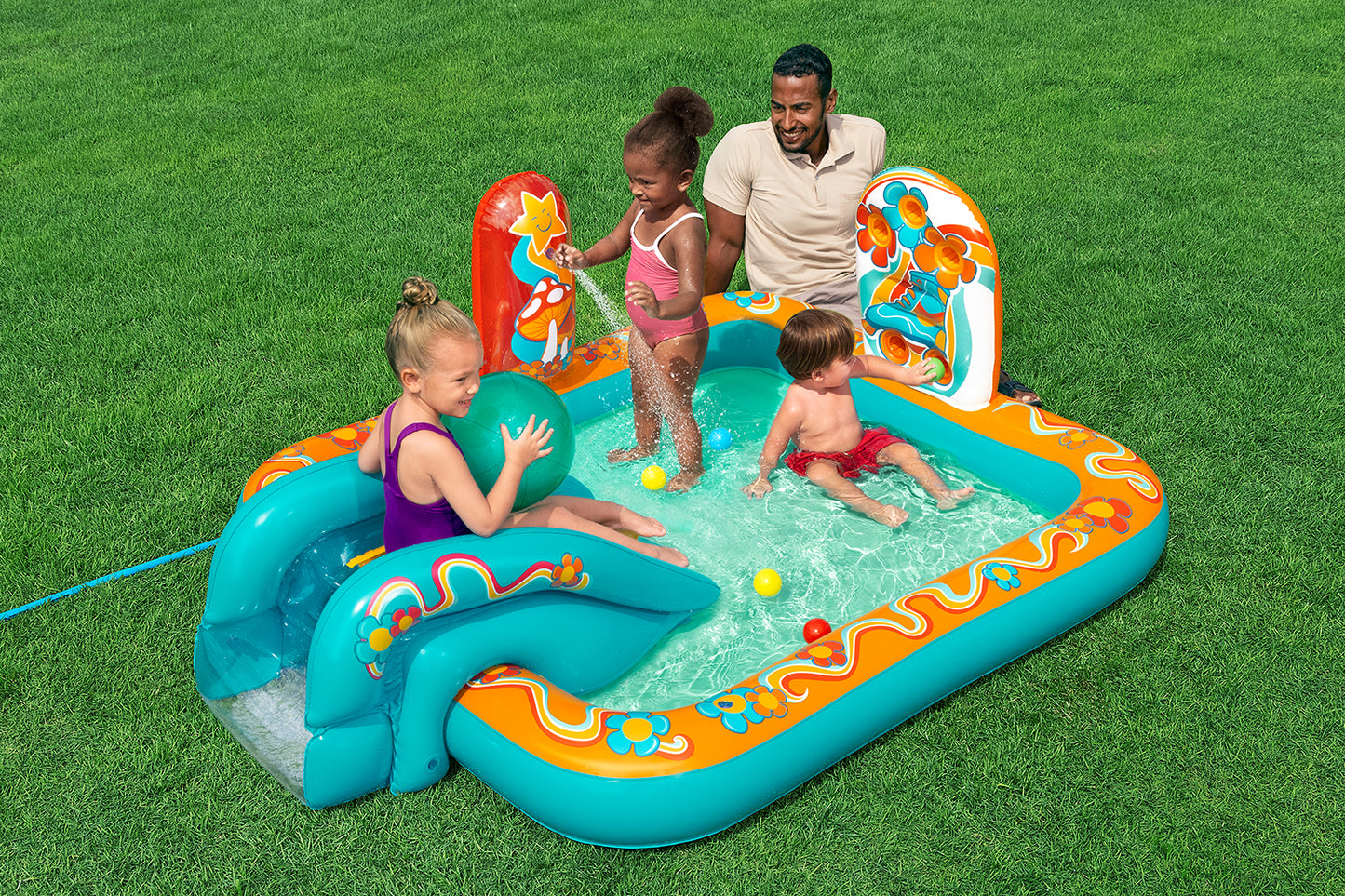 Bestway Piscine Gonflable Parc de Jeux Hippie avec Toboggan – 193 x 152 x 74 cm (2+ ans)
