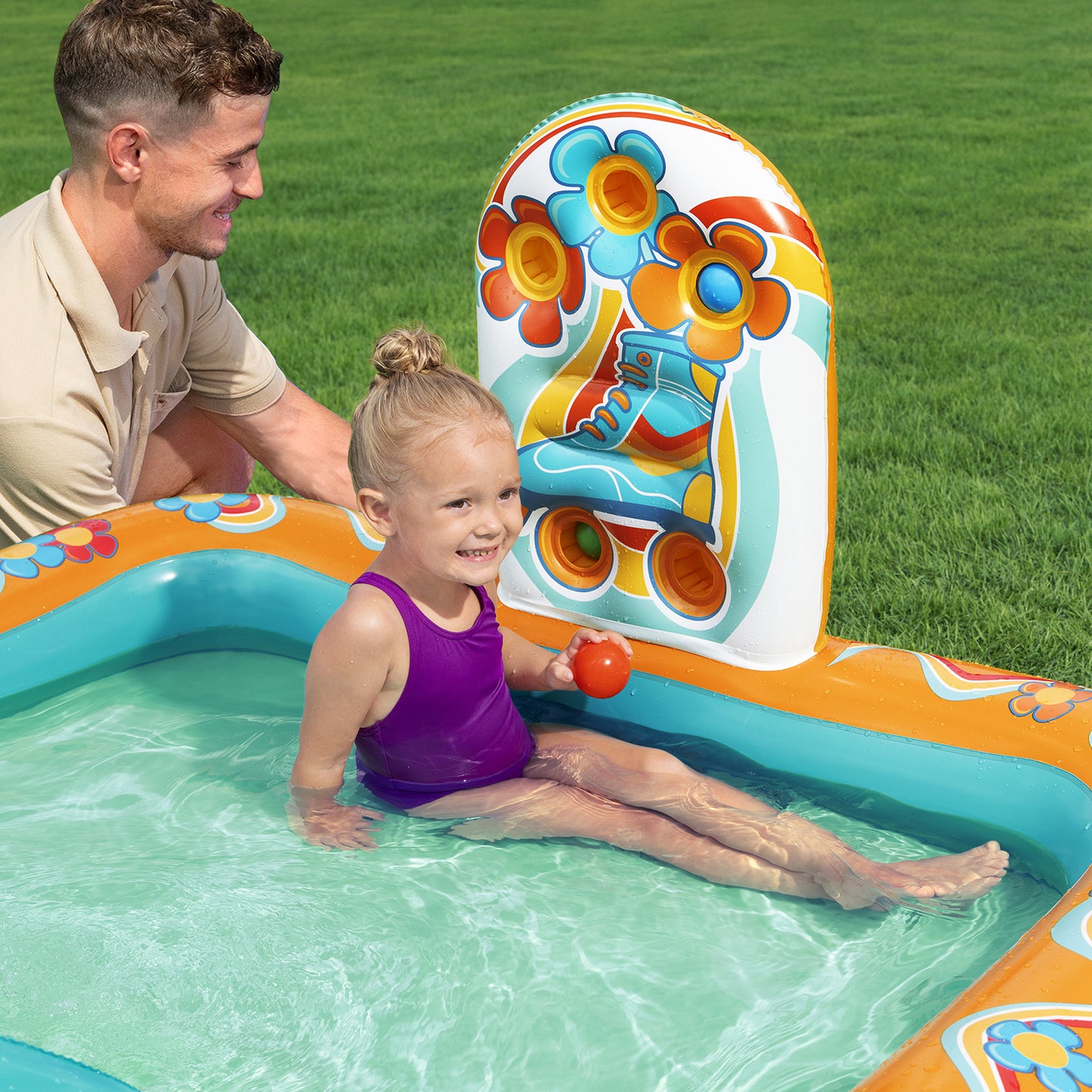 Bestway Piscine Gonflable Parc de Jeux Hippie avec Toboggan – 193 x 152 x 74 cm (2+ ans)