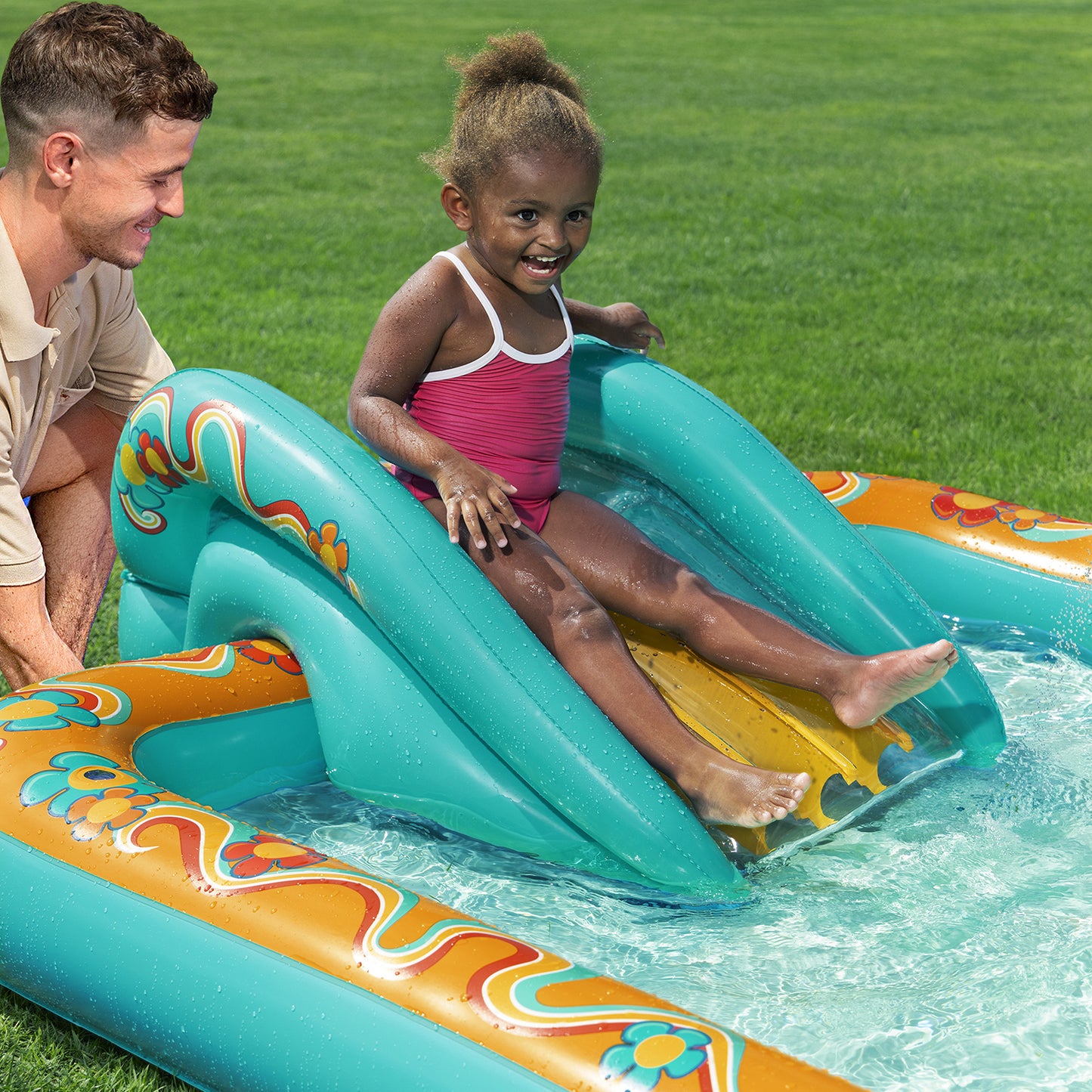 Bestway Piscine Gonflable Parc de Jeux Hippie avec Toboggan – 193 x 152 x 74 cm (2+ ans)