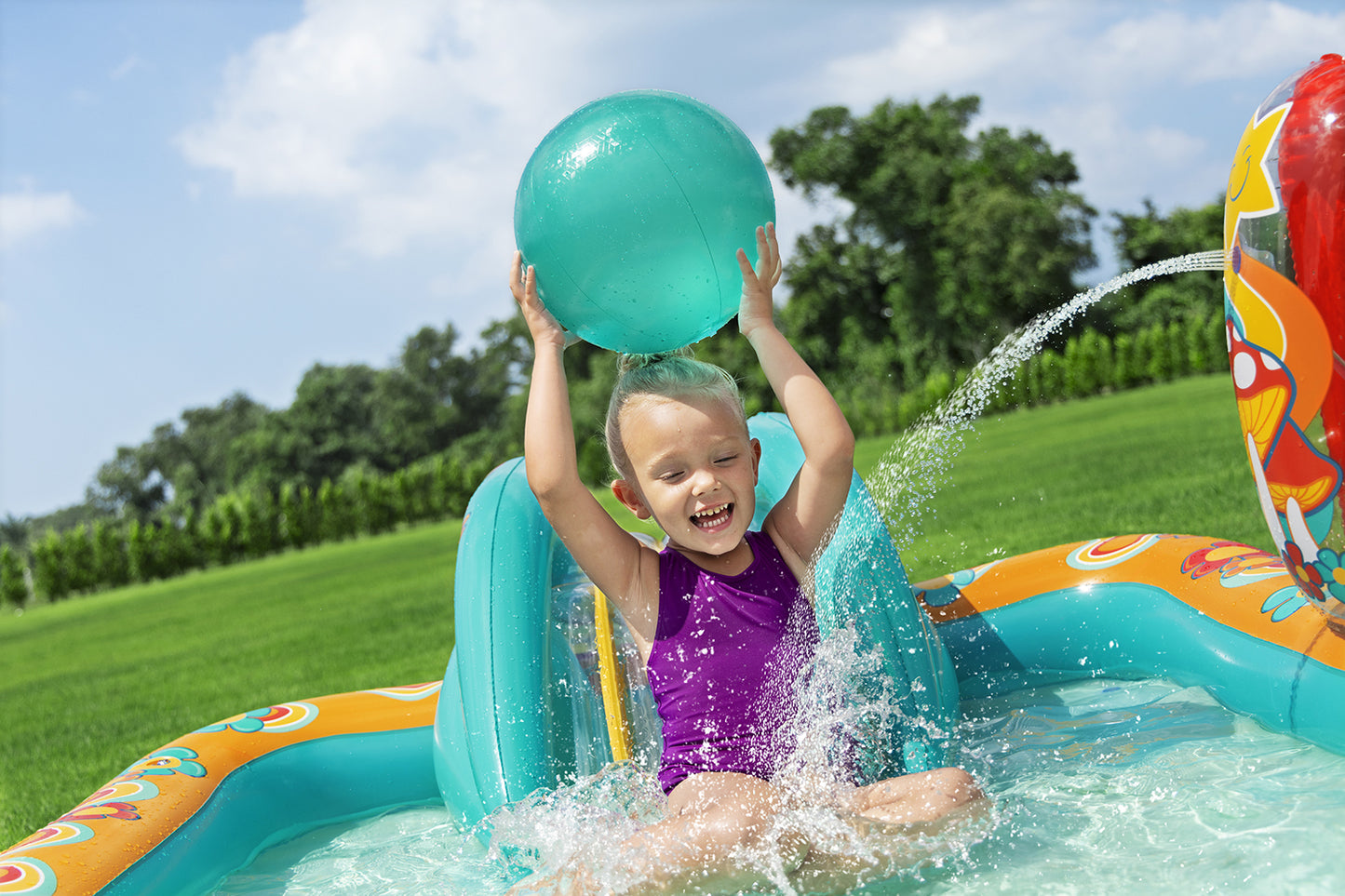Bestway Piscine Gonflable Parc de Jeux Hippie avec Toboggan – 193 x 152 x 74 cm (2+ ans)