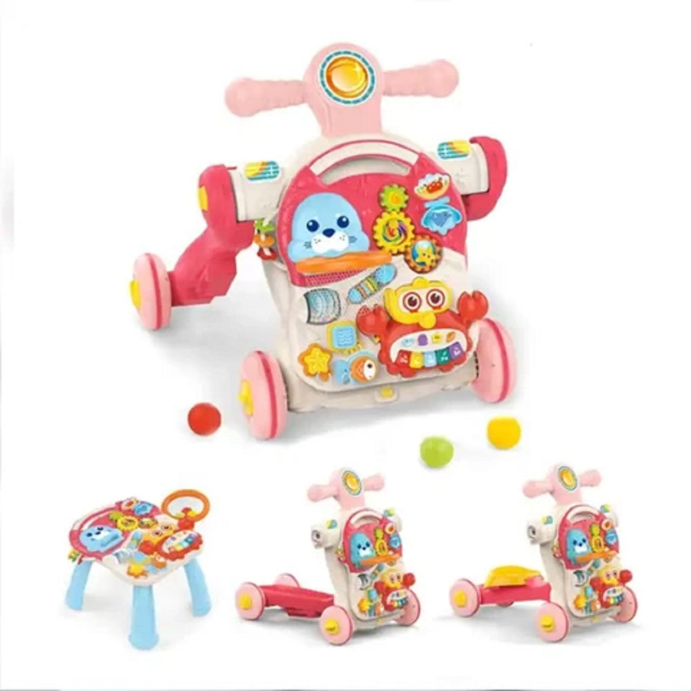 Trotteur Bébé 4 en 1 avec Table d’Activités Rose - Huanger