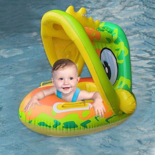 Bouée Bébé Gonflable avec Siège Anti-Retournement & Pare-Soleil – Vert