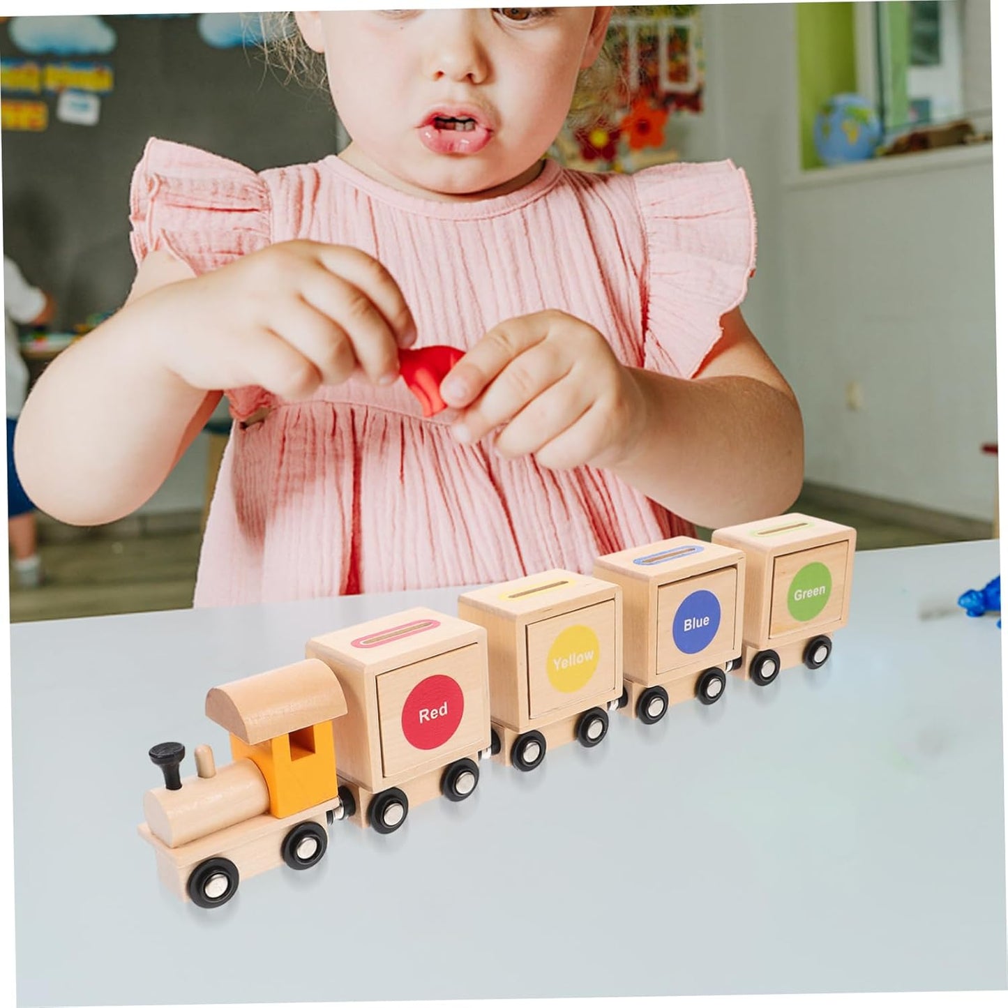 Train en Bois Montessori - Jeu de Tri des Couleurs et des Formes