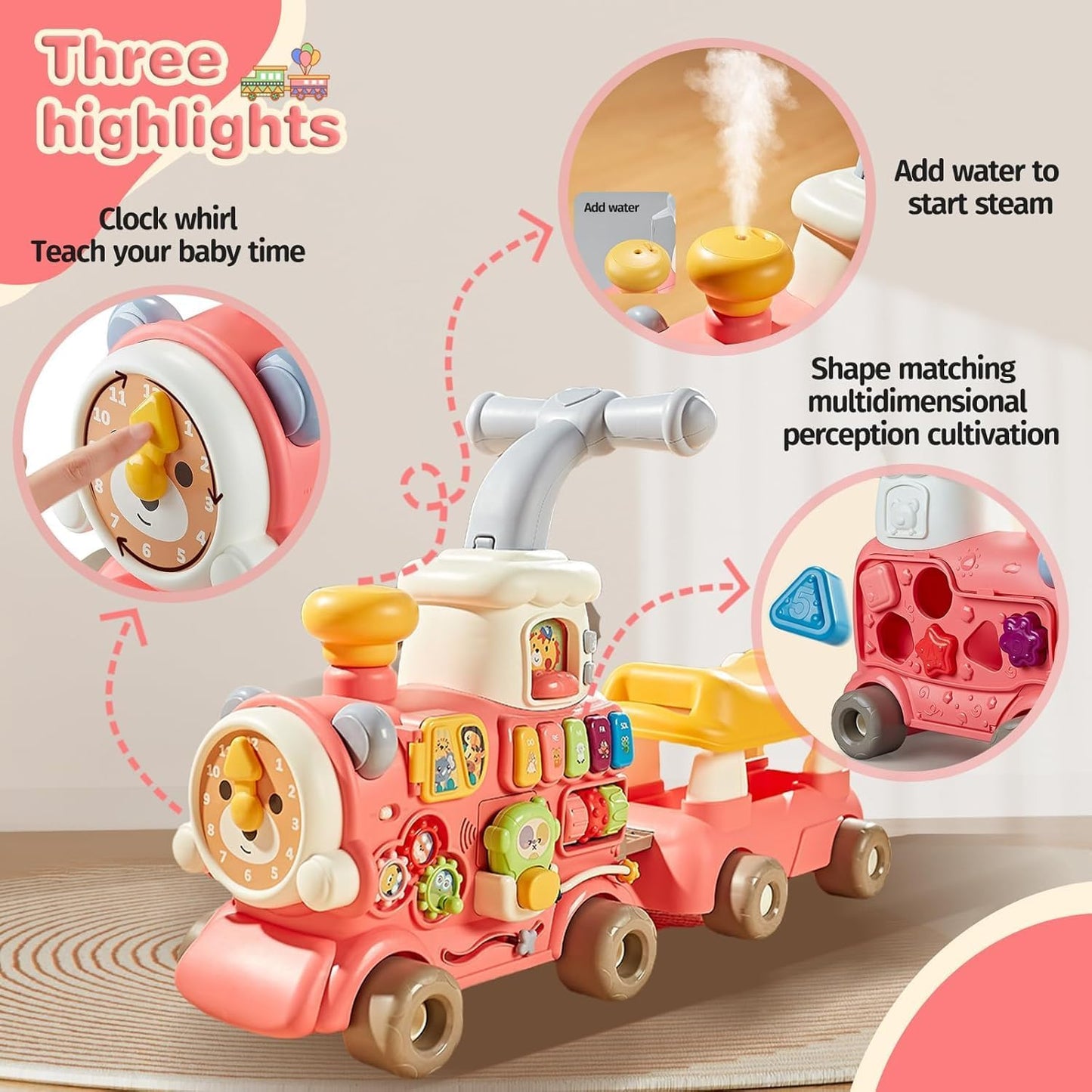 Baby Walker Train – Trotteur Musical 5 en 1 Rose - Bibi-Irn