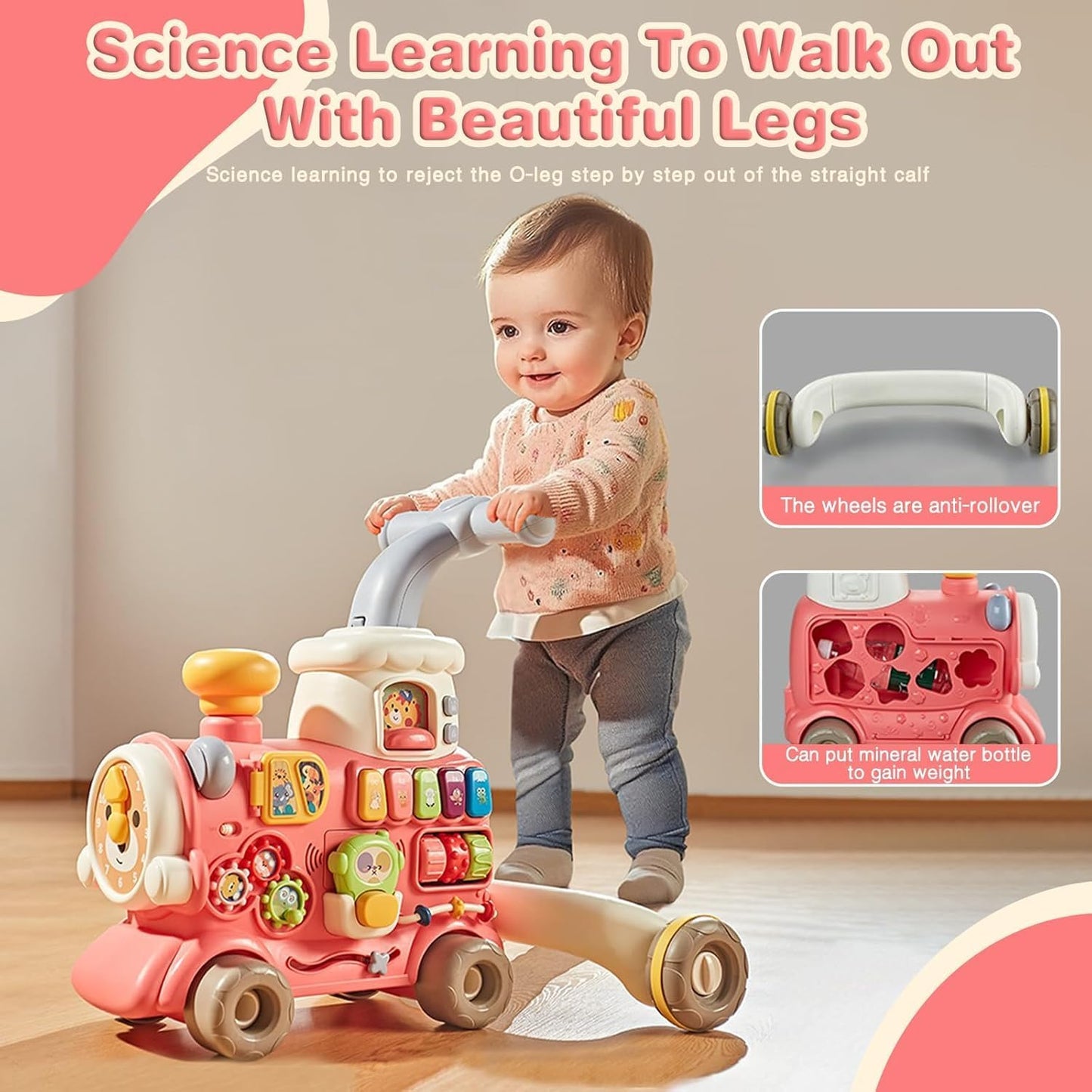 Baby Walker Train – Trotteur Musical 5 en 1 Rose - Bibi-Irn