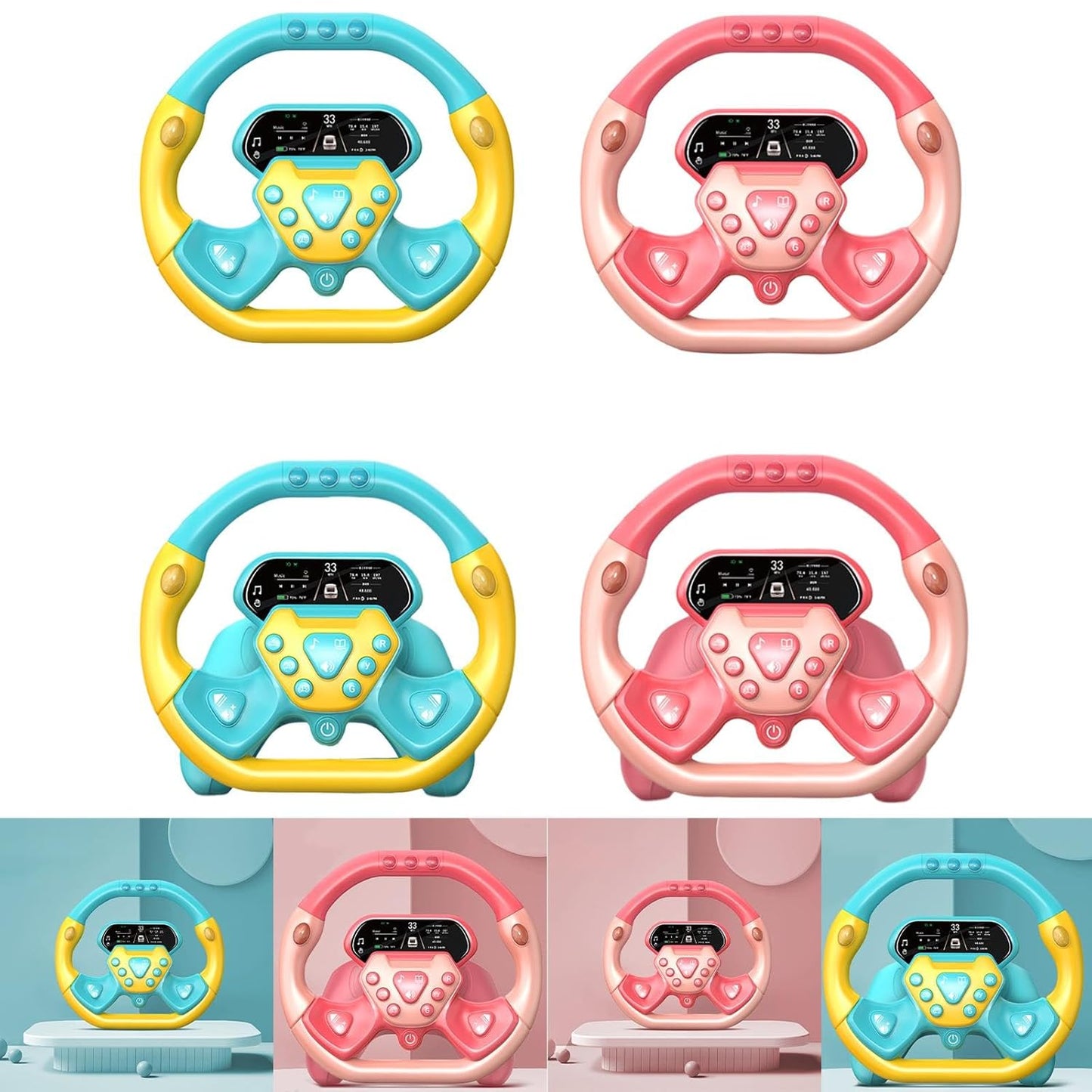 Volant de Voiture Éducatif Musical 360° pour Bébé et Enfant - Rose