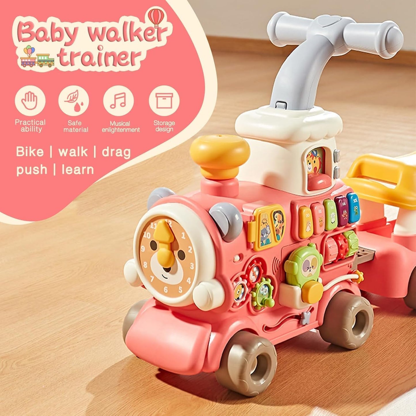 Baby Walker Train – Trotteur Musical 5 en 1 Rose - Bibi-Irn