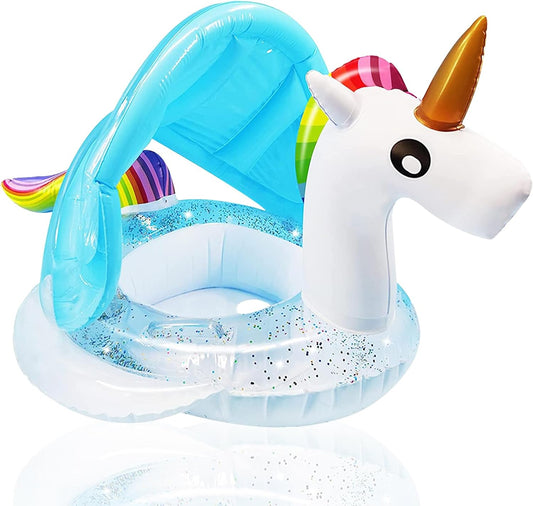 Bouée Siège Bébé Licorne avec Auvent et Paillettes – 8M+