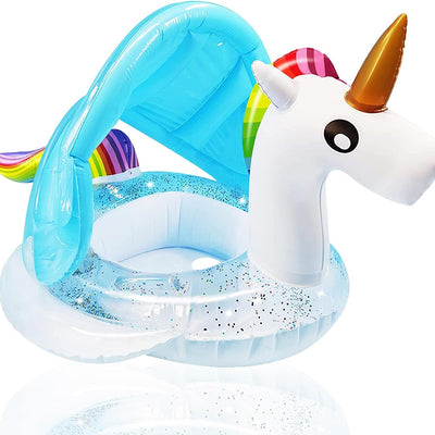 Bouée Siège Bébé Licorne avec Auvent et Paillettes – 8M+