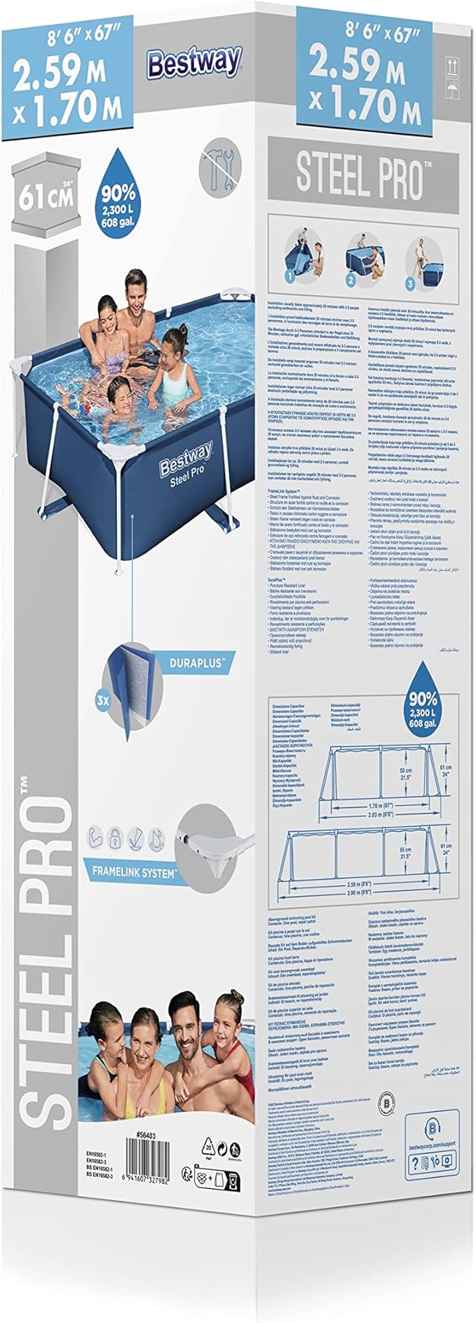 Piscine Hors Sol Rectangulaire – Bestway Steel Pro™ 259 x 170 x 61 cm