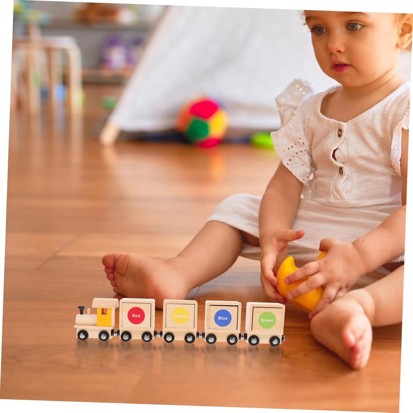 Train en Bois Montessori - Jeu de Tri des Couleurs et des Formes