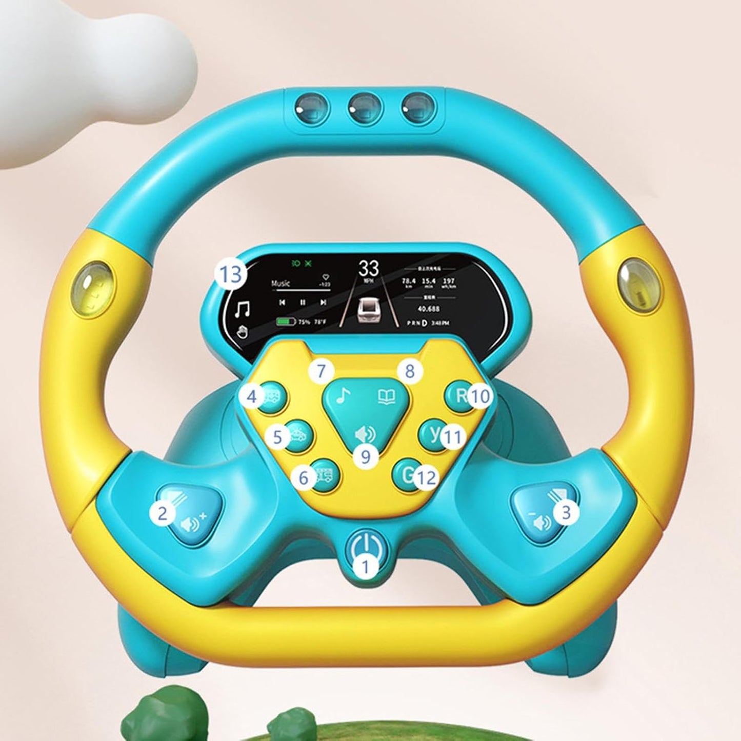 Volant de Voiture Éducatif Musical 360° pour Bébé et Enfant - Vert
