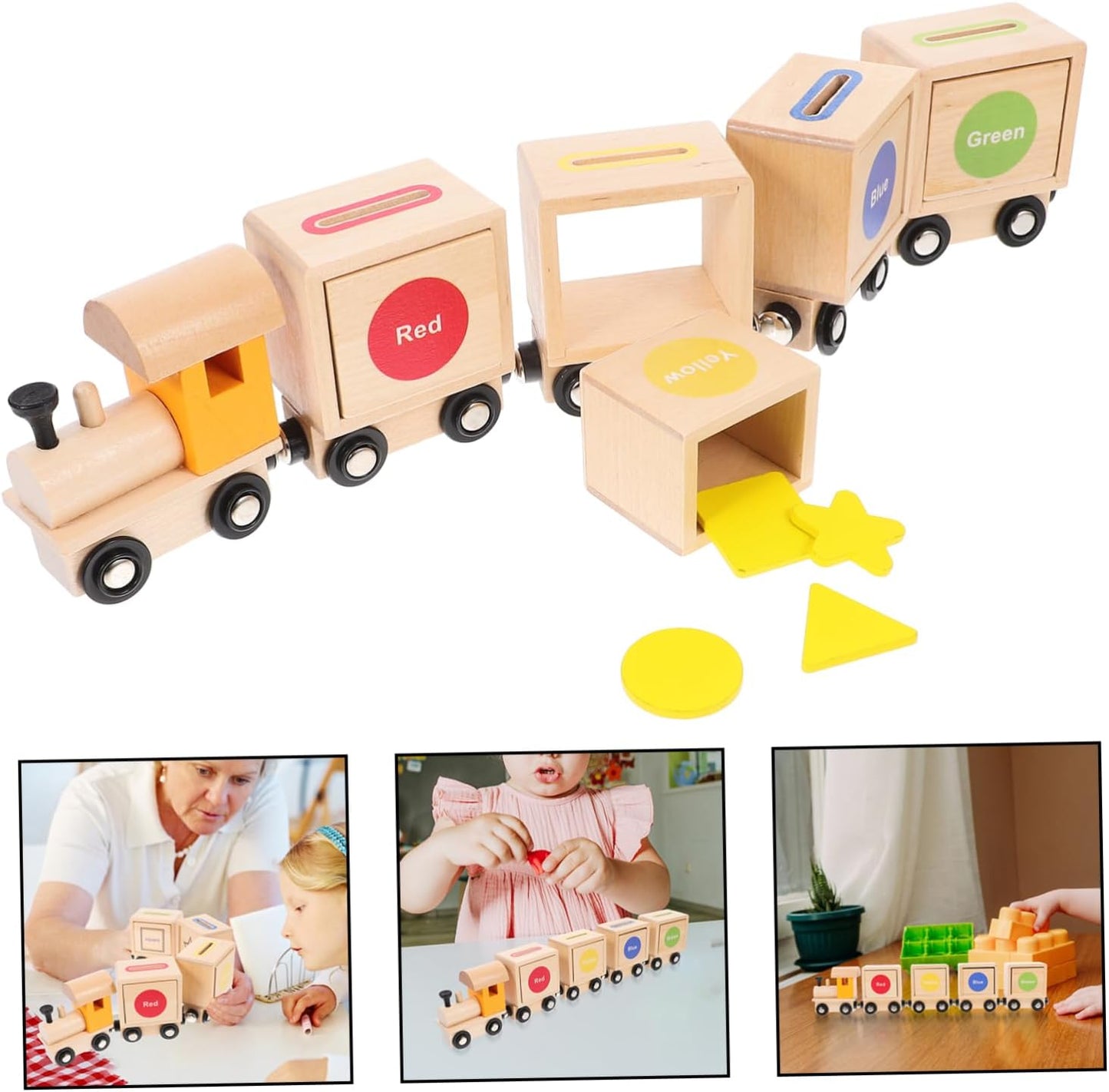 Train en Bois Montessori - Jeu de Tri des Couleurs et des Formes