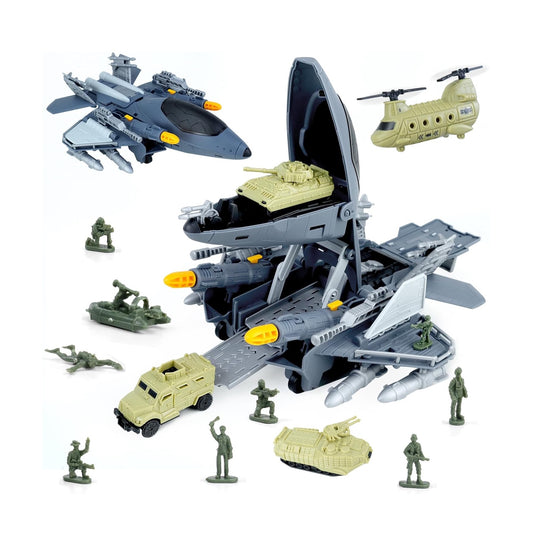 Porte-Avions Militaire – Ensemble de Jeu Complet avec Véhicules et Soldats