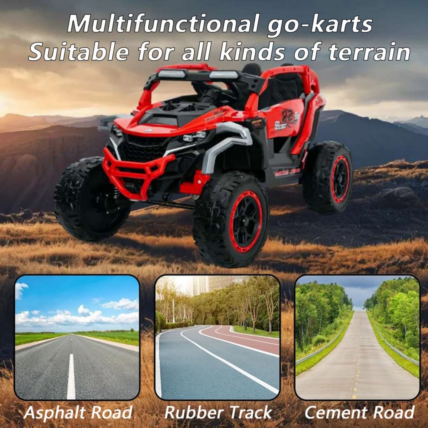 Buggy Électrique Tout-Terrain Enfant 12V – UTV 2 Places avec Télécommande et Suspensions