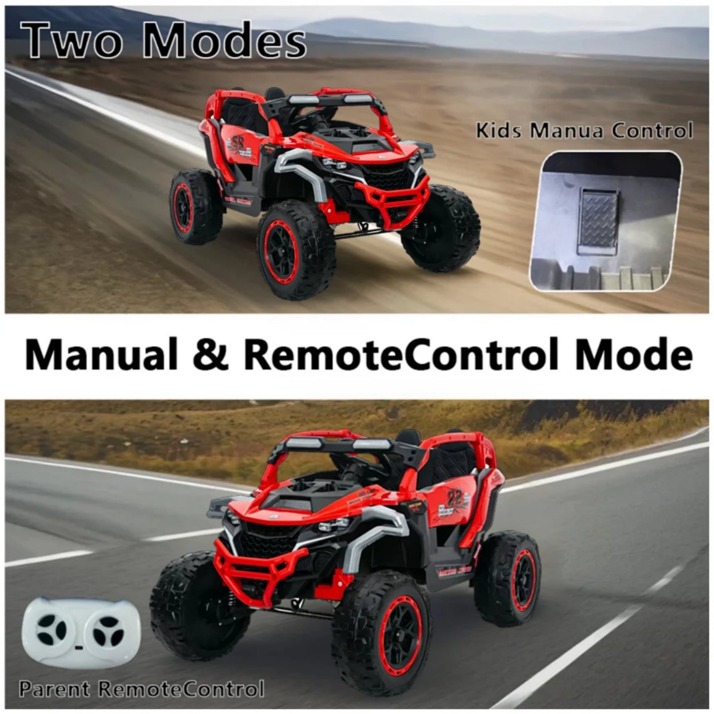 Buggy Électrique Tout-Terrain Enfant 12V – UTV 2 Places avec Télécommande et Suspensions