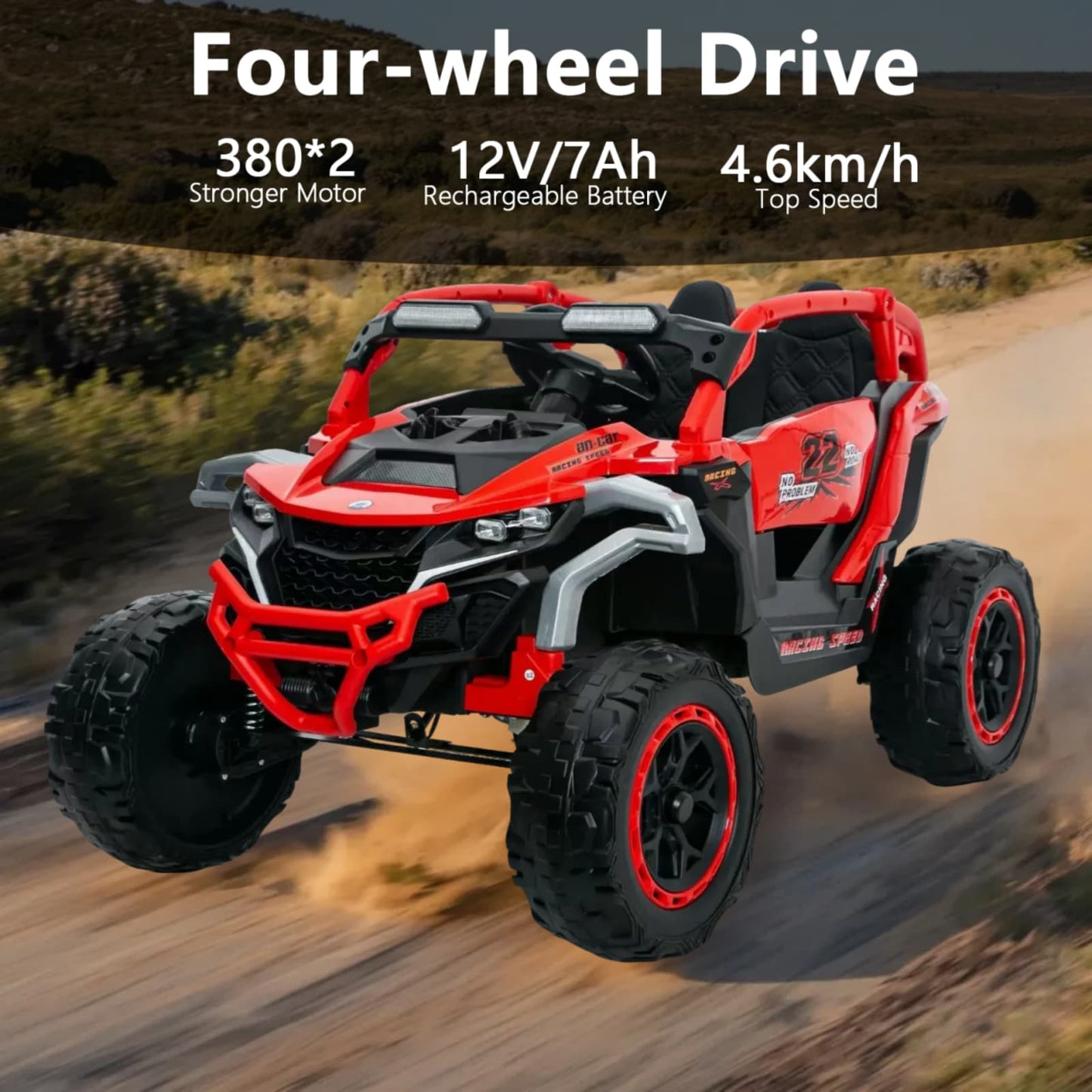 Buggy Électrique Tout-Terrain Enfant 12V – UTV 2 Places avec Télécommande et Suspensions