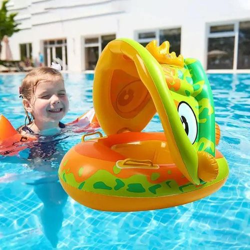 Bouée Bébé Gonflable avec Siège Anti-Retournement & Pare-Soleil – Vert
