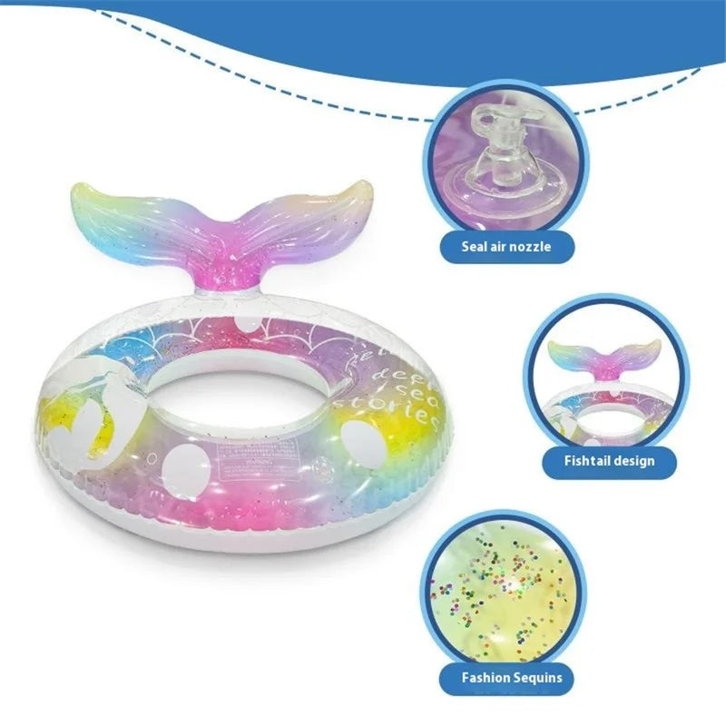 Bouée Anneau Sirène – Queue Irisée Paillettes Dorées
