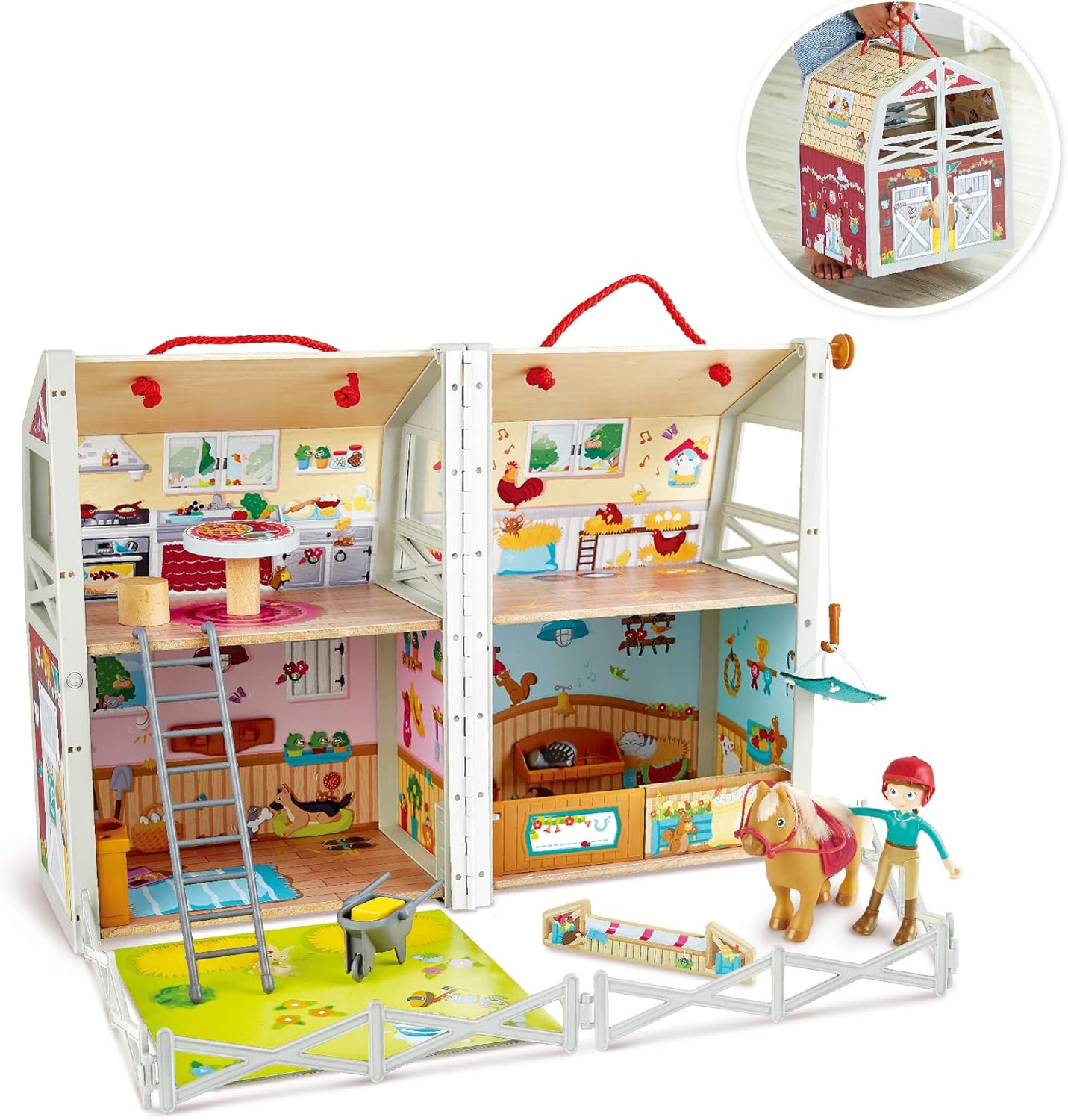 Hape Ranch Pony Club – Maison de Poupée avec Écurie Dépliable