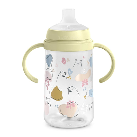 Biberon d'Apprentissage Suavinex First avec Anses et Bec Silicone Anti-Colic 270ml – Jaune – 6M+