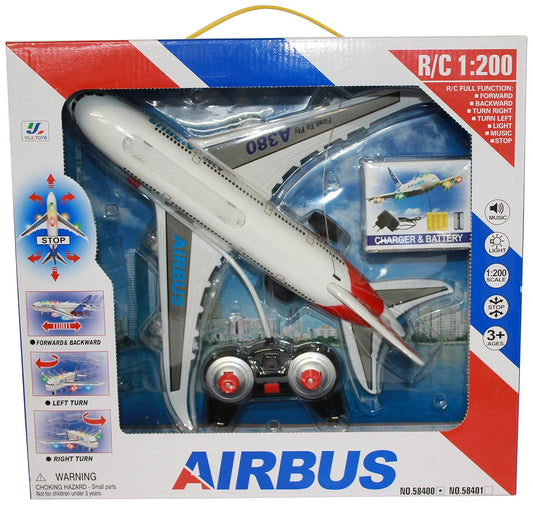 Avion radiocommandé Airbus avec lumière et musique, multicolore