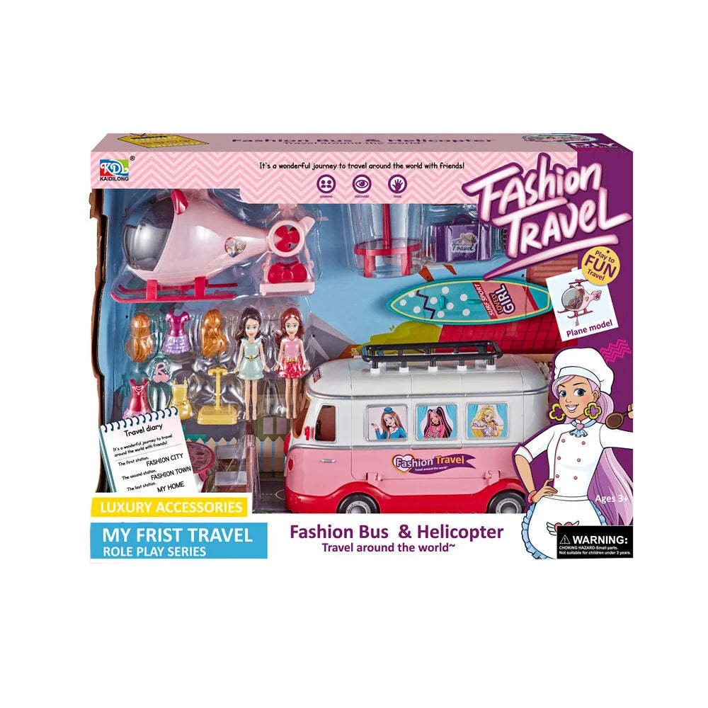 Ensemble de voyage en bus et hélicoptère