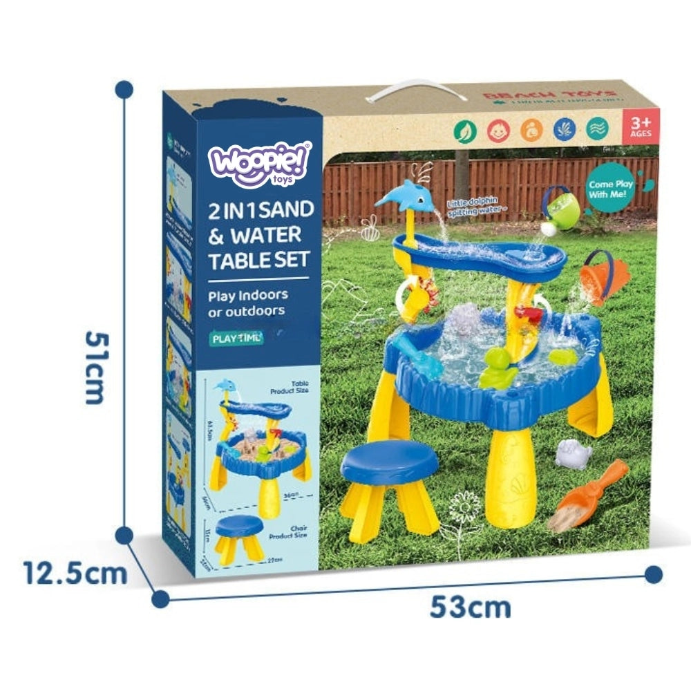 Woopie Table Jeu Sable et Eau XL 2-en-1 – Dauphin – 12 pièces