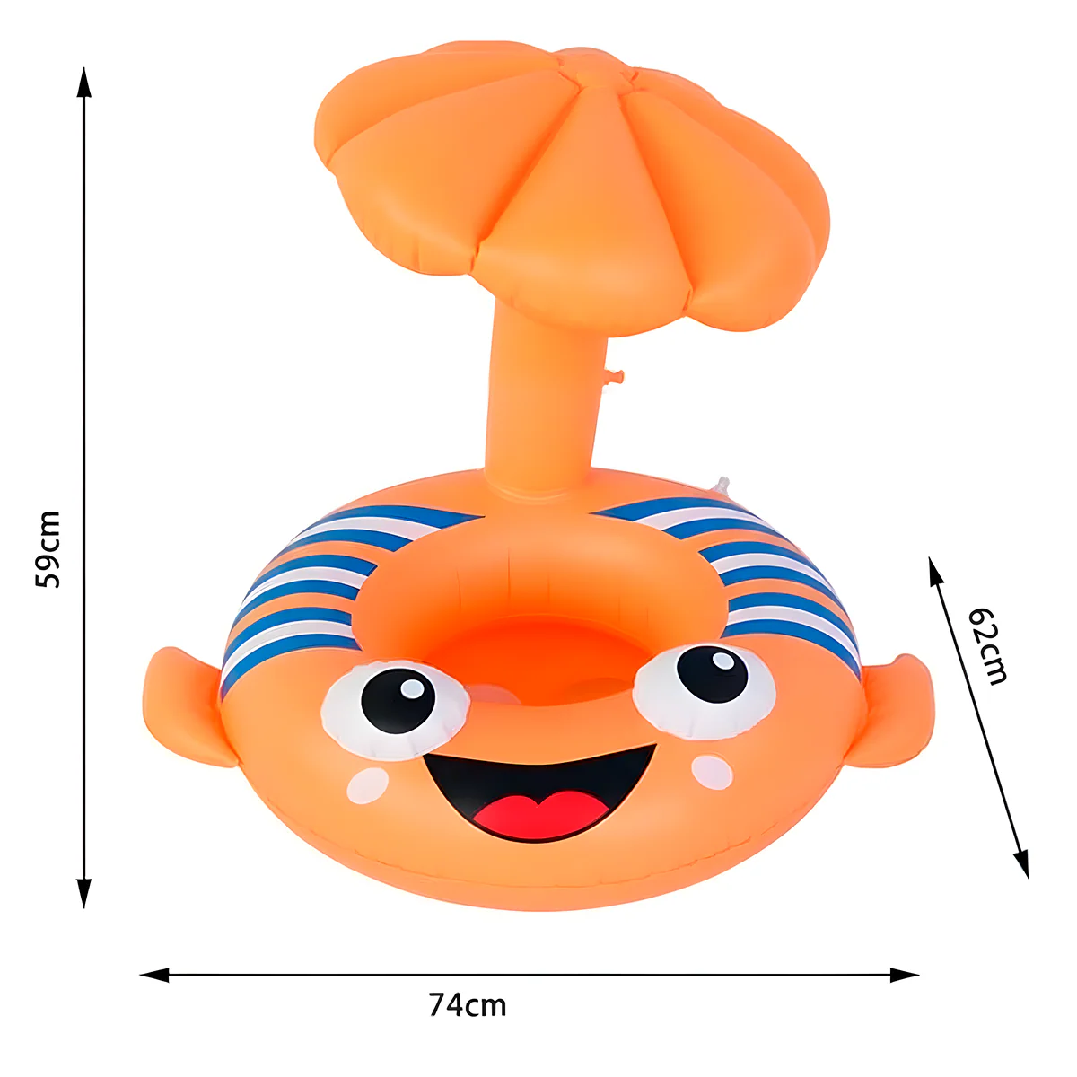 Bouée Siège Bébé avec Auvent Anti-Soleil – 3D Flétan Cartoon - Orange