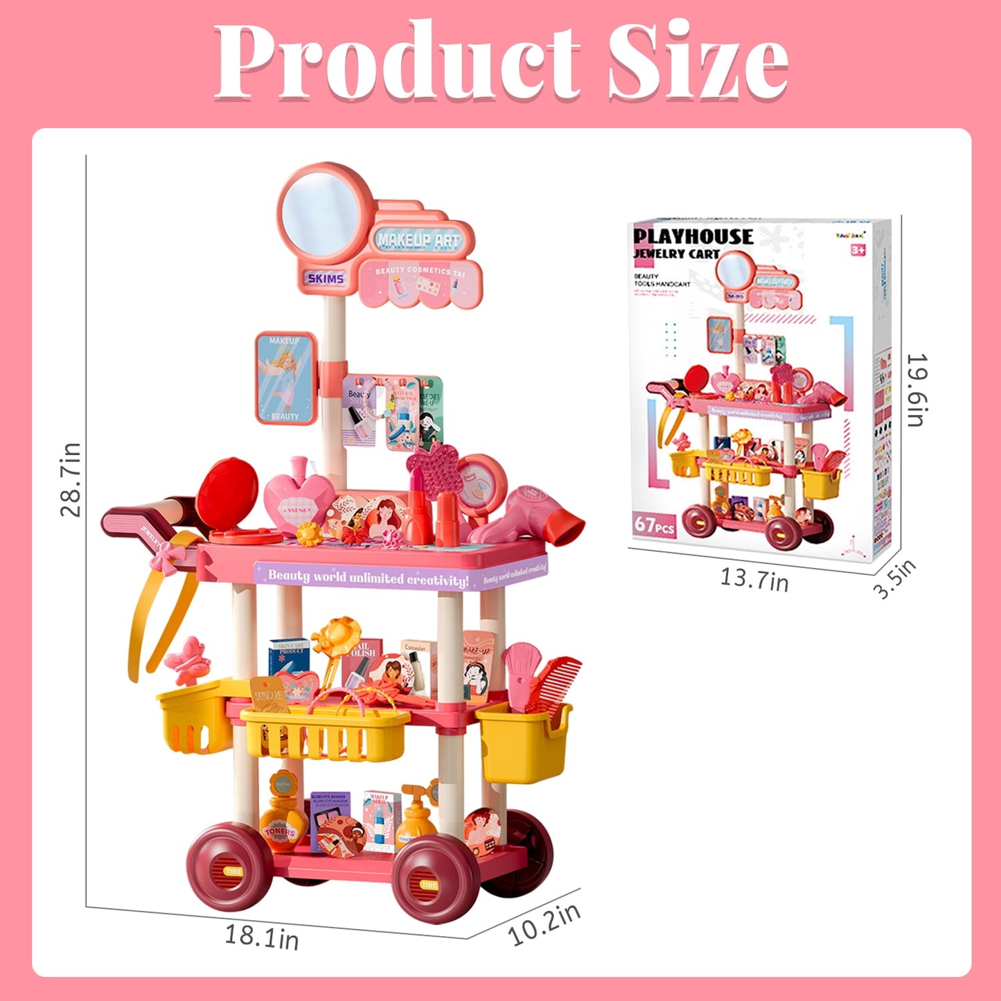 Coiffeuse Jouet Fille 68PCS avec Chariot – Kit Maquillage & Princesse