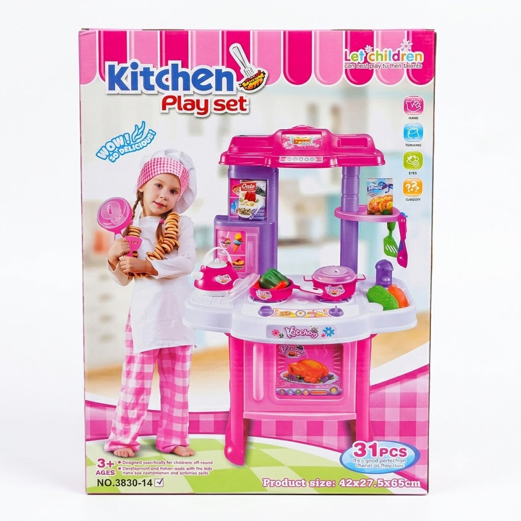 Cuisine Play Set Rose – 31 Pièces avec Four et Évier