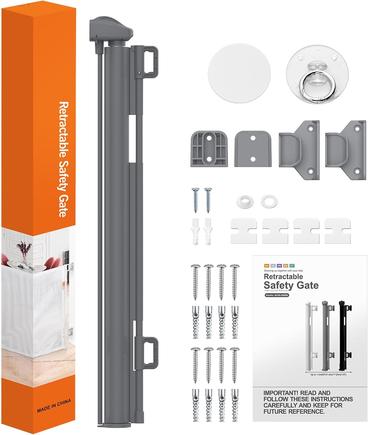 Barrière d’escalier rétractable blanche 140 cm – 86 cm