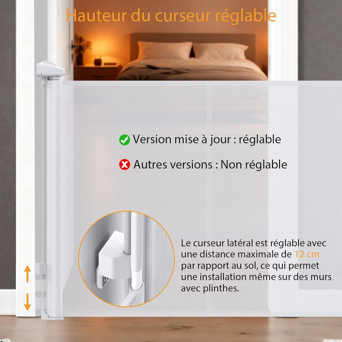 Barrière d’escalier rétractable blanche 140 cm – 86 cm