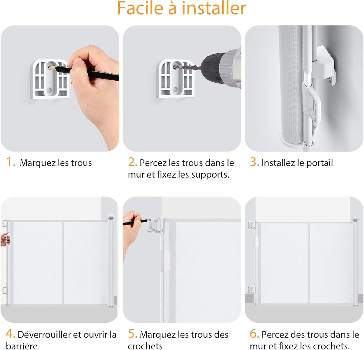 Barrière d’escalier rétractable blanche 140 cm – 86 cm