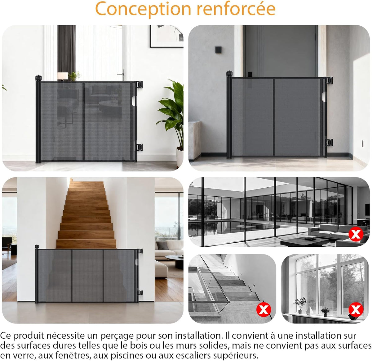 Barrière d’escalier rétractable blanche 140 cm – 86 cm
