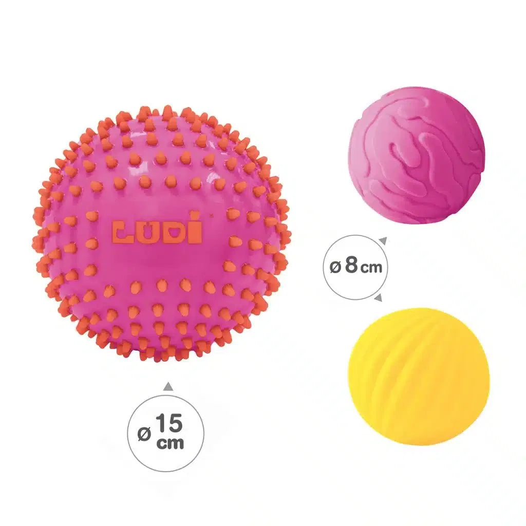 Coffret 3 Balles Sensorielles Rose 6M+  - LUDI