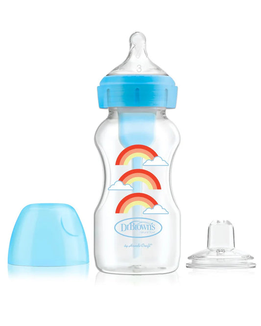 Dr. Brown’s Biberon de transition 270 ml col large Bleu 6M+ (Sippy + tétine L3)