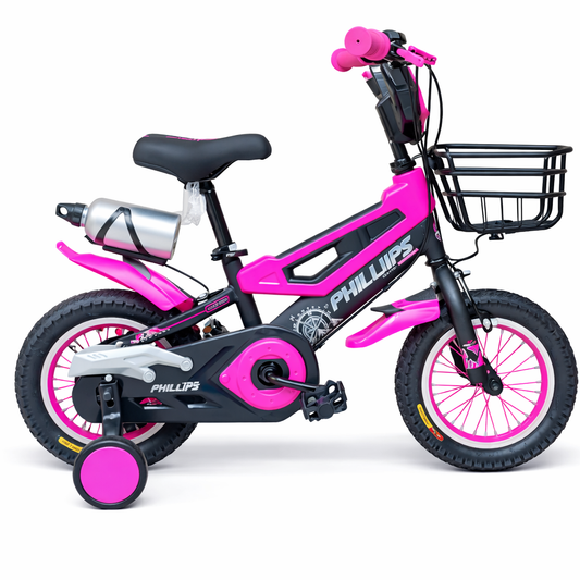 Vélo pour Enfant Phillips 12 pouces avec Panier avant et Roues de Sécurité – Rose - 2 à 4 ans