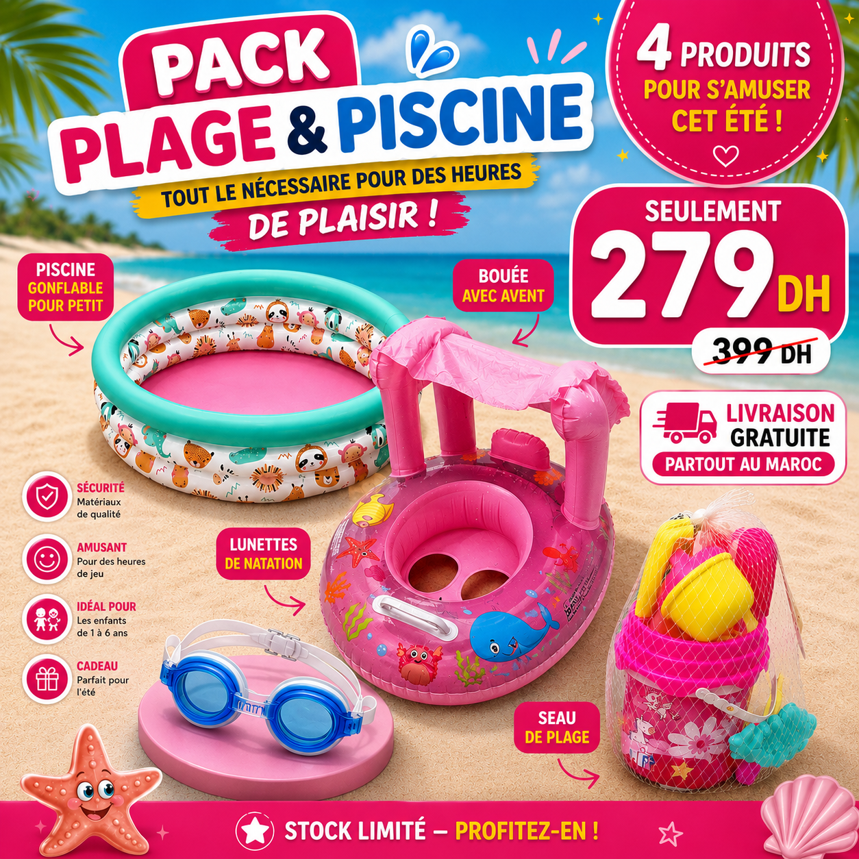 Pack Plage & Piscine 4 en 1 – L'indispensable de l'été (1 à 6 ans)