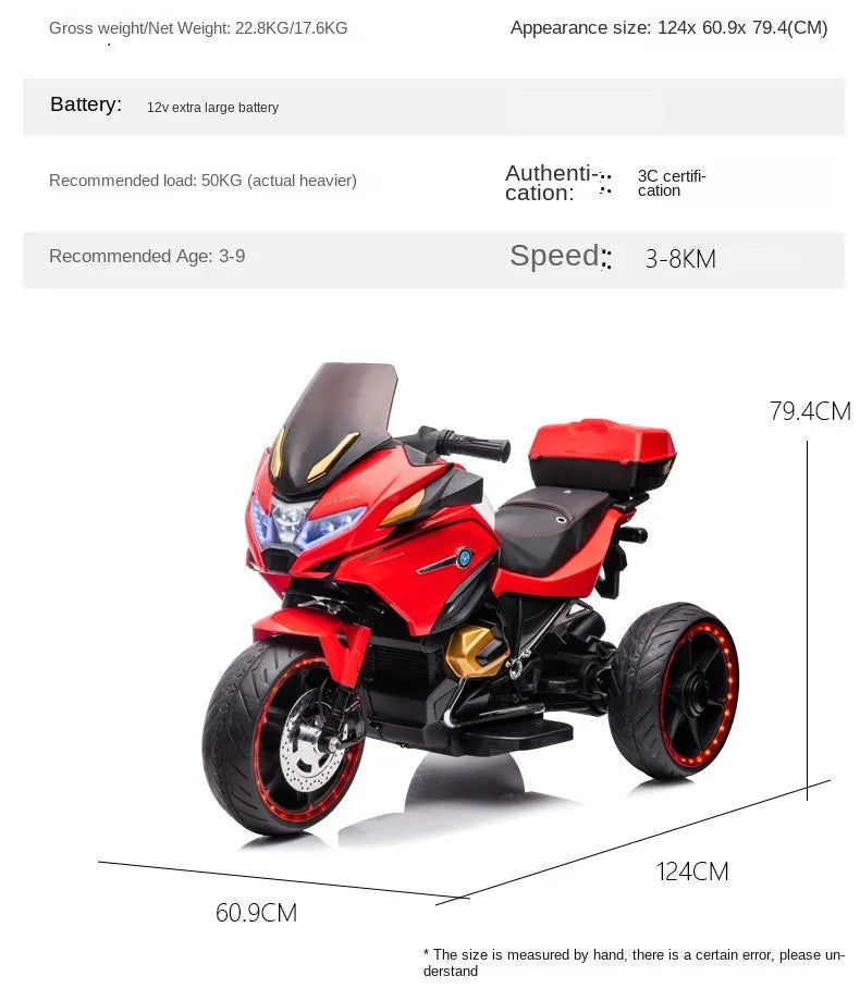 Moto Électrique pour Enfants 12V – Bluetooth, LED & Double Moteur