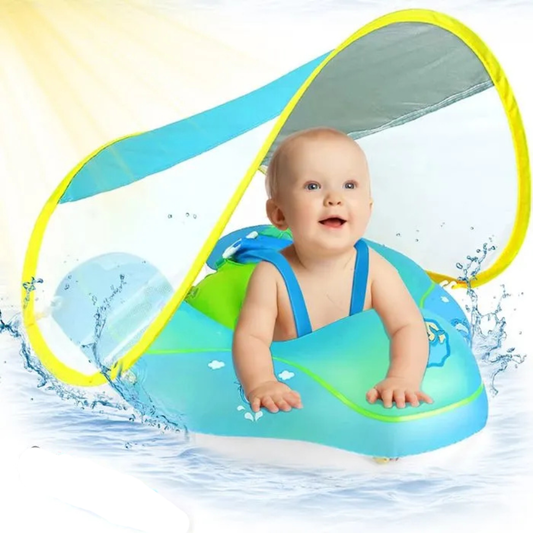Bouée Siège Bébé avec Auvent Pliable et Ballon Flottant