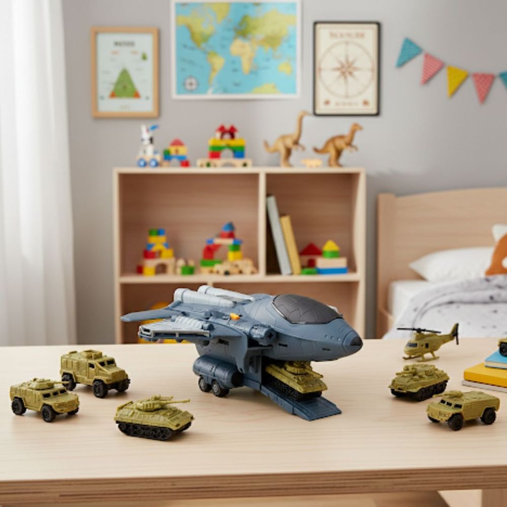 Porte-Avions Militaire – Ensemble de Jeu Complet avec Véhicules et Soldats