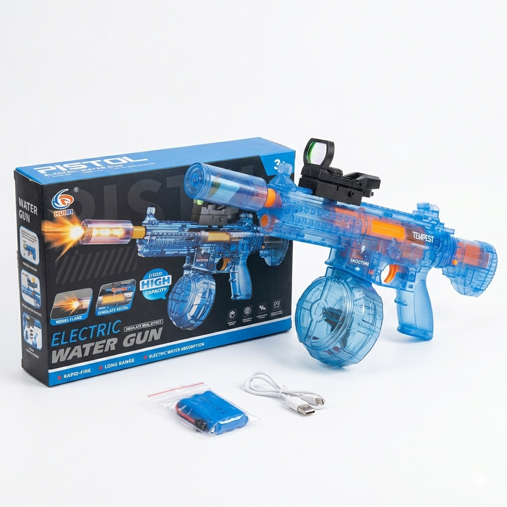 Pistolet à Eau Électrique Automatique – Bleu Transparent