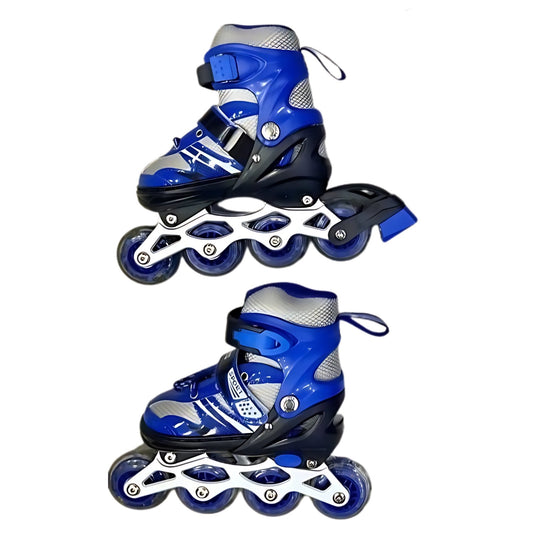 Patins à roulettes 2 en 1 – Roues interchangeables (2 ou 4 roues) – Bleu – Avec casque et protections