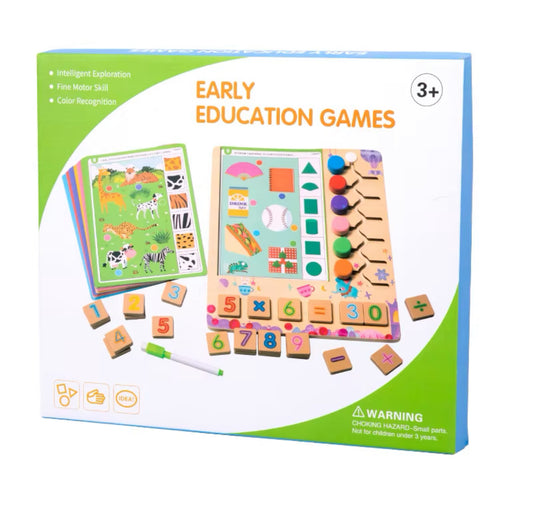 Jeu Éducatif en Bois – Apprentissage des Chiffres, Couleurs et Formes