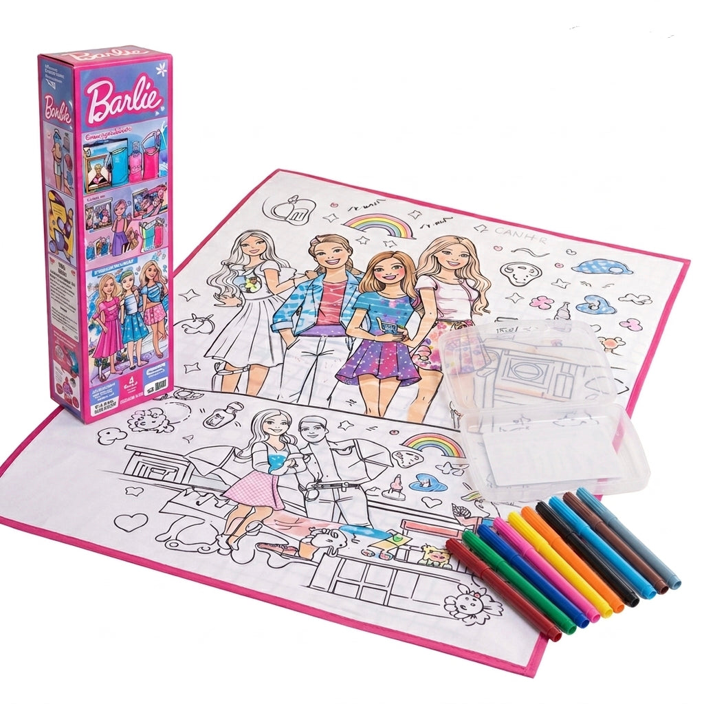 Tapis de coloriage Barbie lavable - 50cm x 50cm avec Feutres