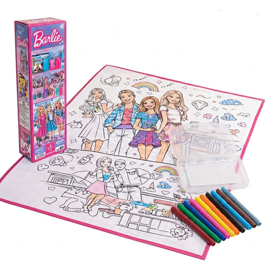 Tapis de coloriage Barbie lavable - 50cm x 50cm avec Feutres