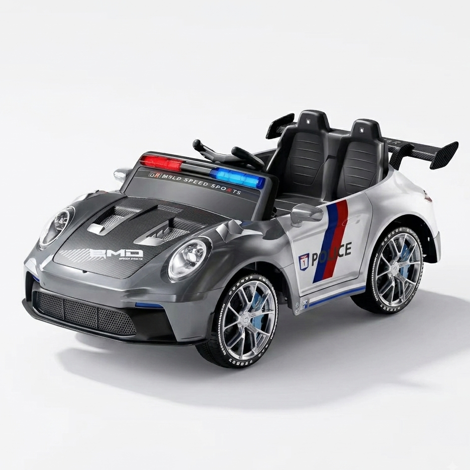 Voiture de Police Électrique pour Enfant 2 Places 12V avec Gyrophares et Sirène