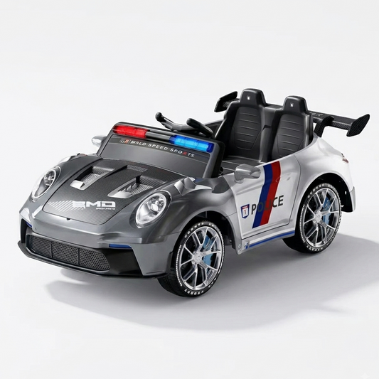 Voiture de Police Électrique pour Enfant 2 Places 12V avec Gyrophares et Sirène