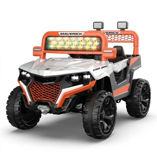 Buggy Électrique Enfant Style Maverick – Réplique Non Officielle, Blanc et Orange avec Rampe LED